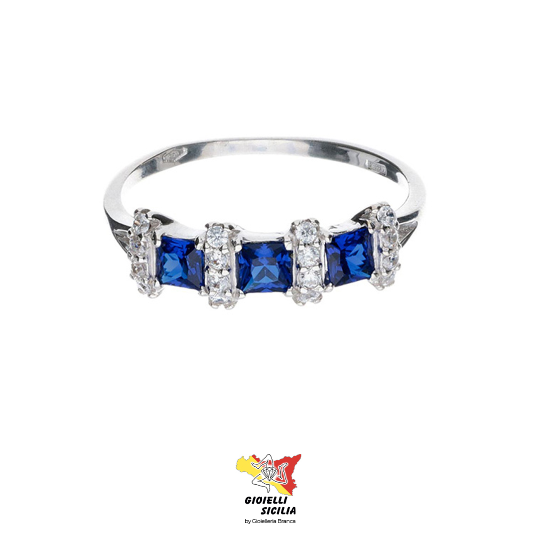 Anello PIETRE BLU in Oro Bianco 18 Kt. 750°/oo - Art. A1657BLU