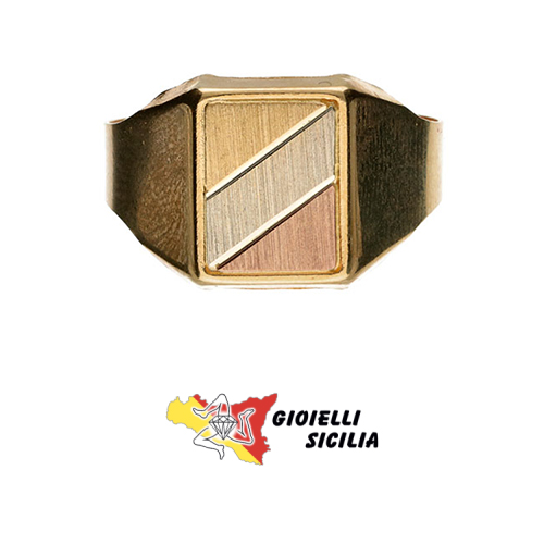 Anello SCUDO Tre Colori in Oro 18 Kt. 750°/oo AV0062-24