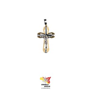 Ciondolo/Croce Unisex in Oro Giallo/Bianco 18 Kt. 750°/oo - Art.  CR717