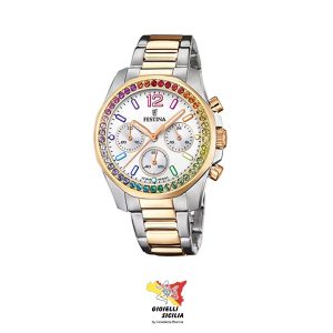 Festina Orologio Donna Placcato Oro PVD – Bracciale A Maglie, Vetro Zaffiro, 5 Bar F20023/2