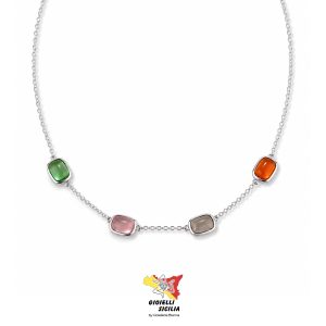 Collana Donna BluAmante Bronzo Rodio con Pietre Idrotermali Multicolor - BCOB802AB