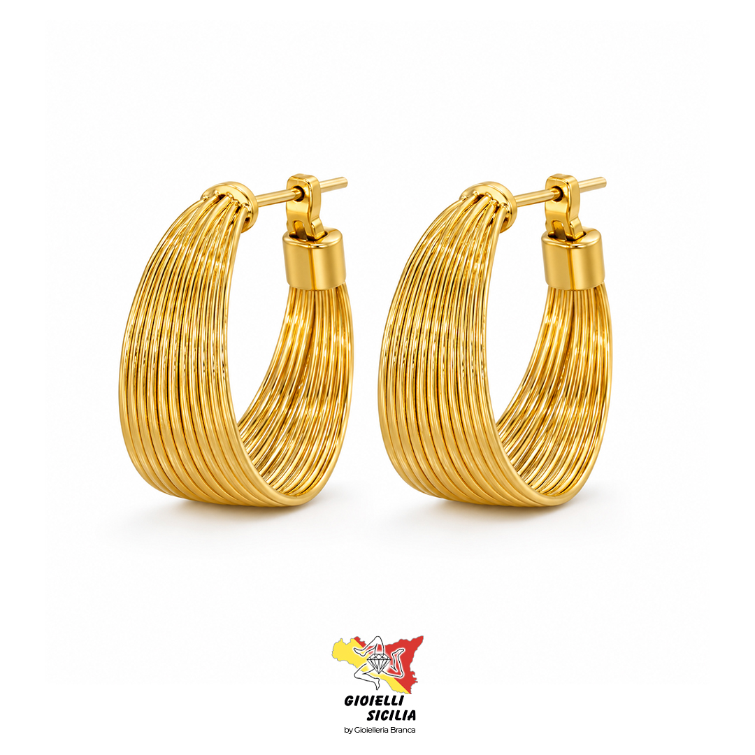 Orecchini Donna Moon Argento 925 Dorato Effetto Multifi lo - MOR 899 G